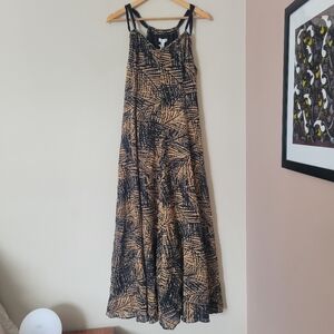 Garnet Hill Black and Tan Printed Maxi Dress